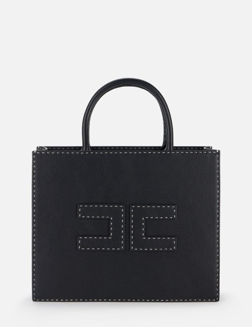 Medium tote bag with contrasting topstitching black