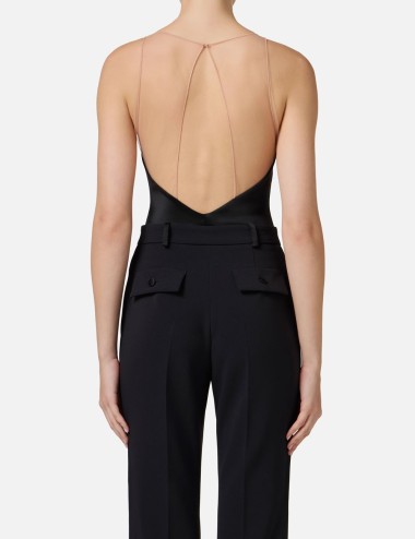 Body in lycra con spalline in tulle nero