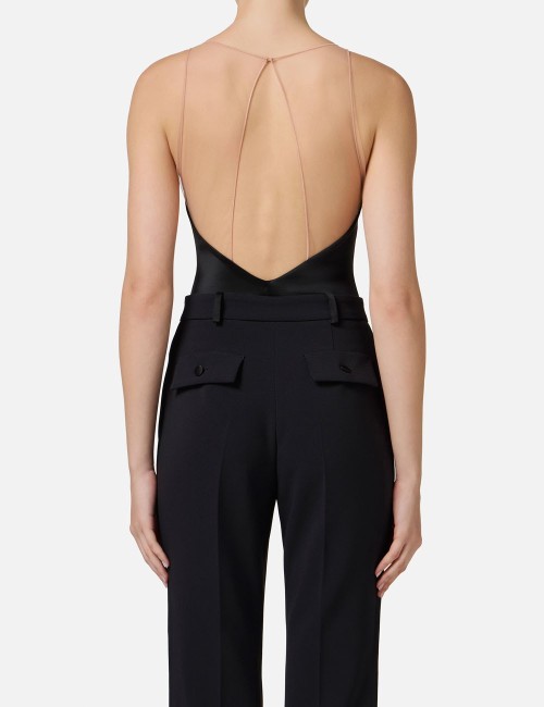 Lycra bodysuit with tulle straps black