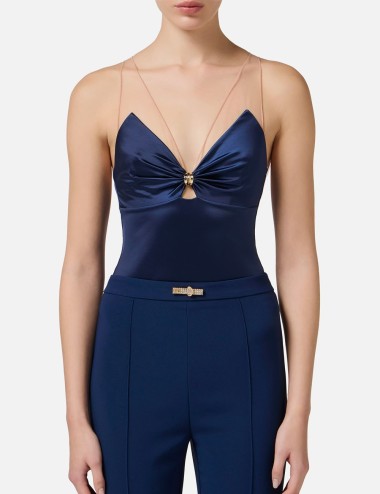 Lycra bodysuit with tulle straps ultramarine