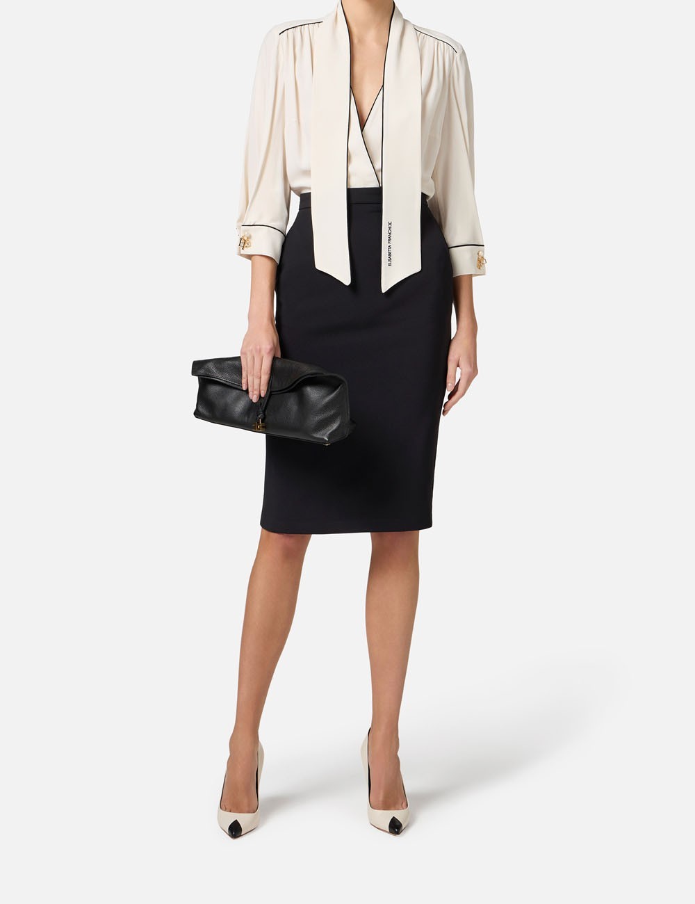 Dress in georgette and crêpe fabrics with piping butter black