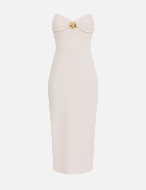 Flowing crêpe sheath dress with macro bow butter