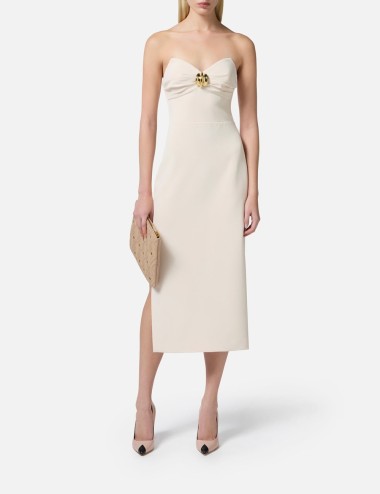 Flowing crêpe sheath dress with macro bow butter