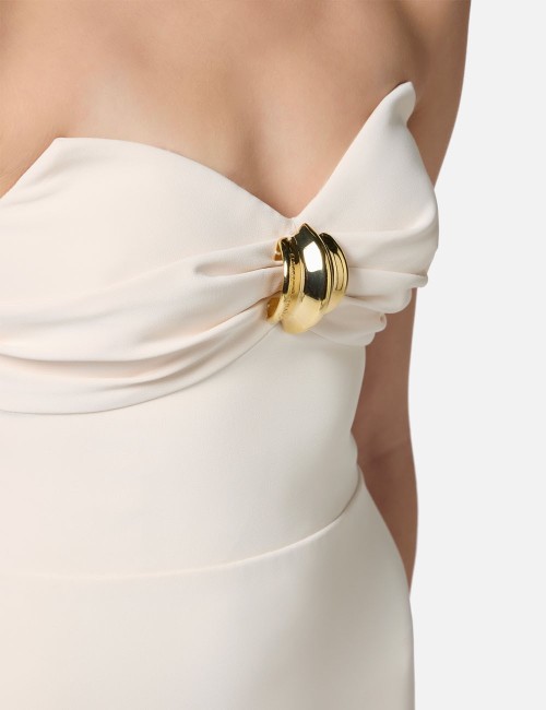 Flowing crêpe sheath dress with macro bow butter