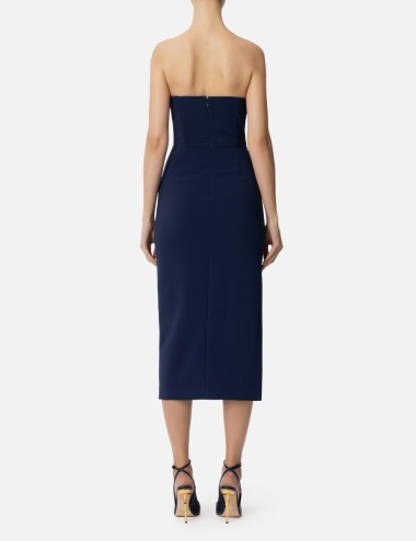 Flowing crêpe sheath dress with macro bow ultramarine