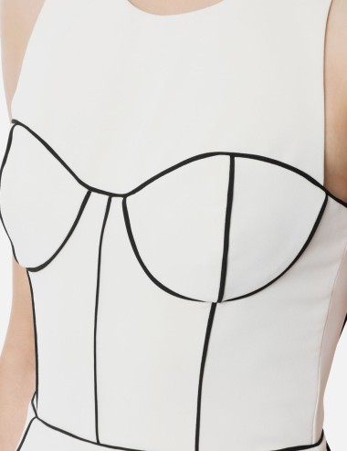 Sheath dress in crêpe fabric with contrasting piping butter black