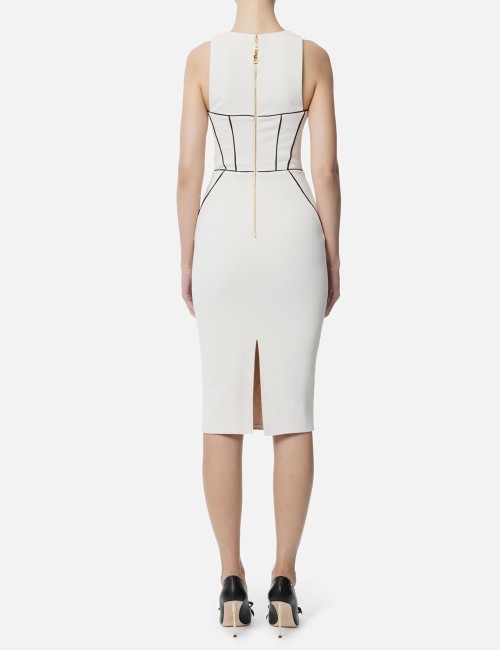 Sheath dress in crêpe fabric with contrasting piping butter black
