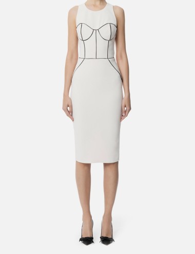Sheath dress in crêpe fabric with contrasting piping butter black