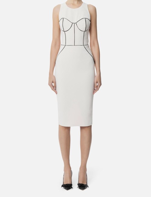 Sheath dress in crêpe fabric with contrasting piping butter black