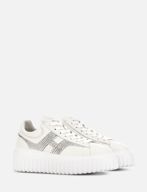 Sneakers H-Stripes with strass White Silver
