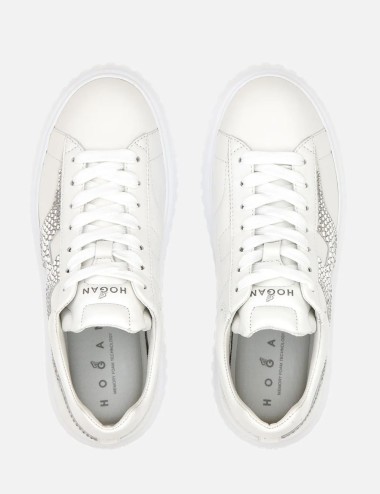 Sneakers H-Stripes con strass Bianco Argento