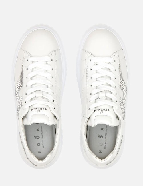 Sneakers H-Stripes con strass Bianco Argento