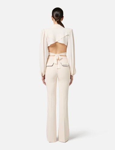 Trousers in crêpe fabric with contrasting piping butter black
