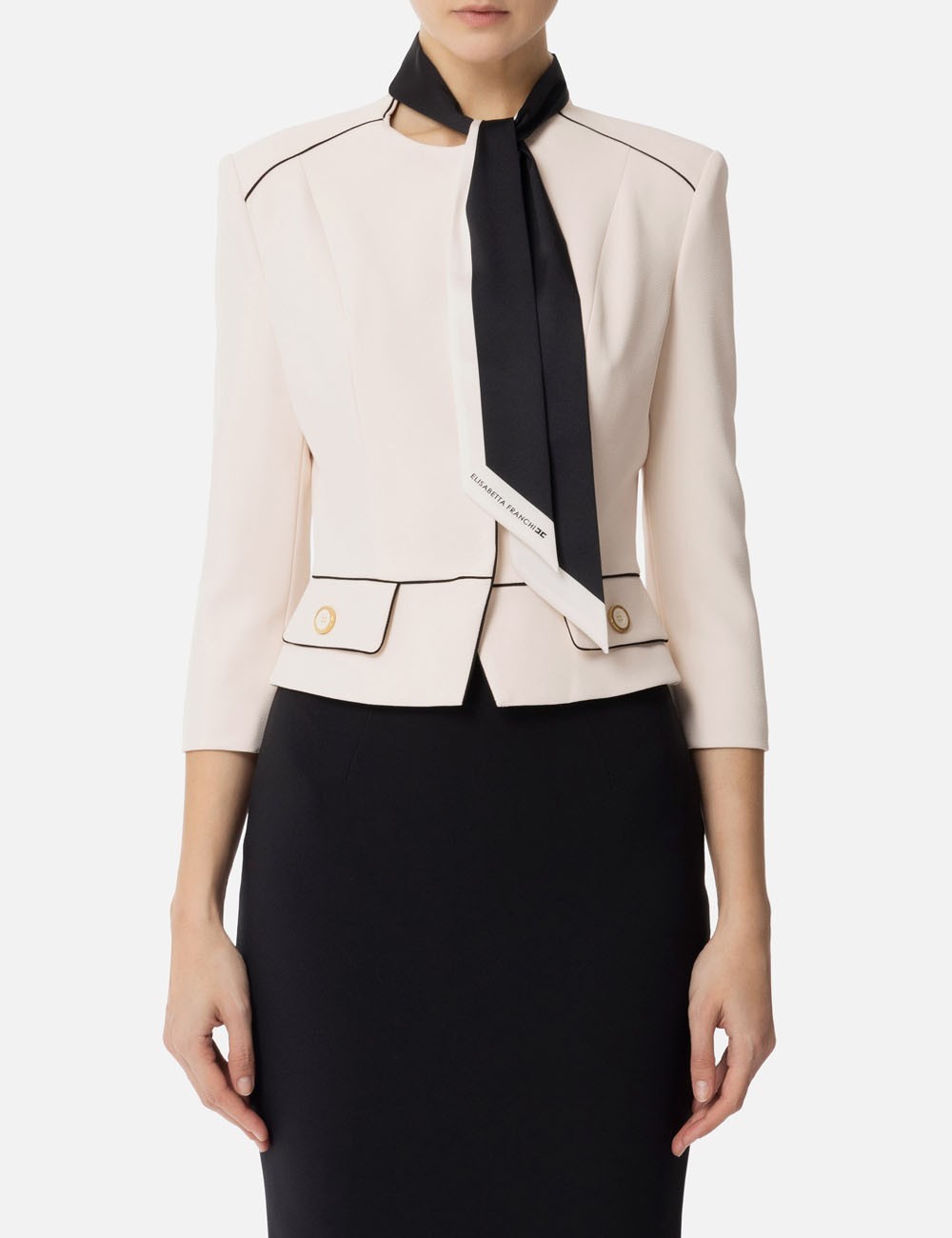 Crêpe jacket with two-tone foulard scarf butter black