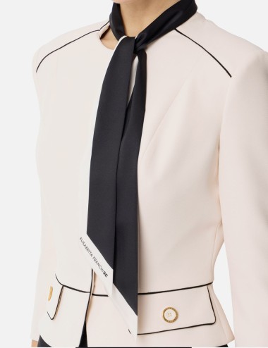 Crêpe jacket with two-tone foulard scarf butter black