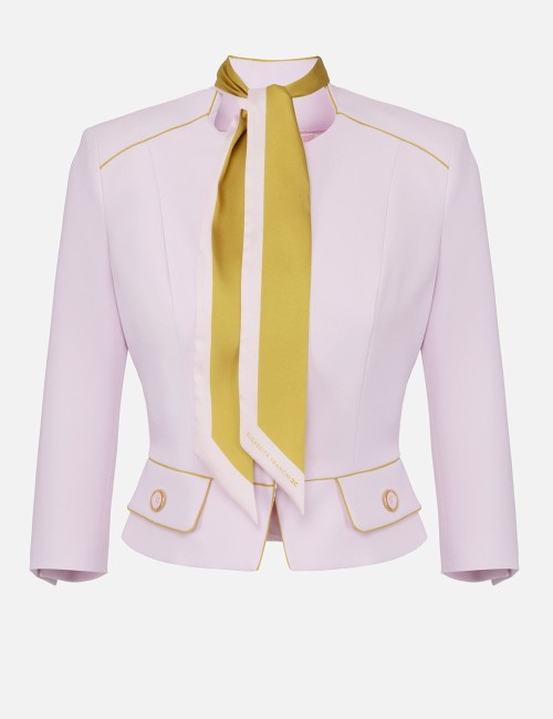 Crêpe jacket with two-tone foulard scarf quartz curry