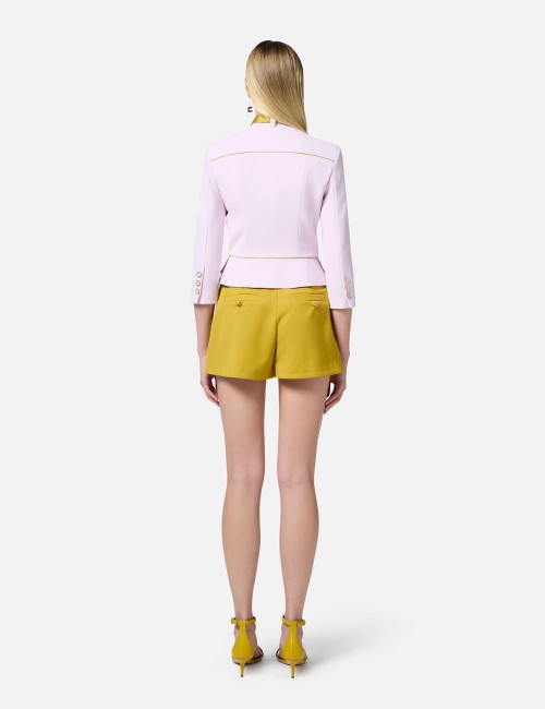 Crêpe jacket with two-tone foulard scarf quartz curry