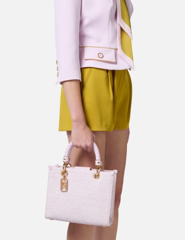 Tote piccola in jacquard con charms quarzo