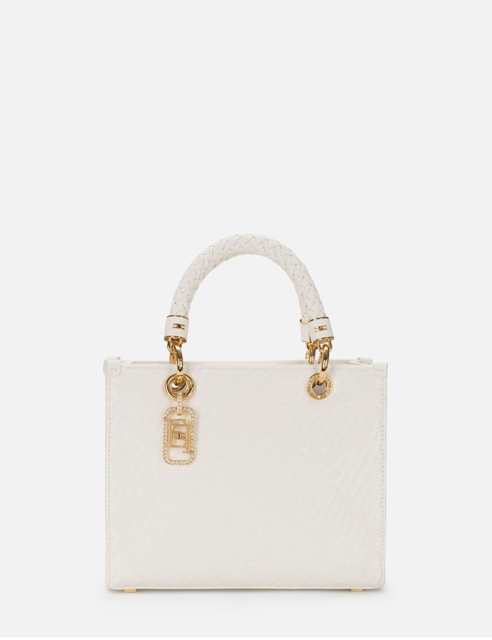 Tote piccola in jacquard con charms avorio