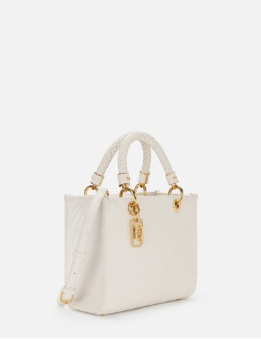 Tote piccola in jacquard con charms avorio