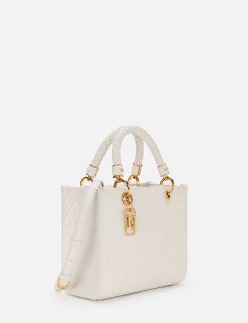 Tote piccola in jacquard con charms avorio