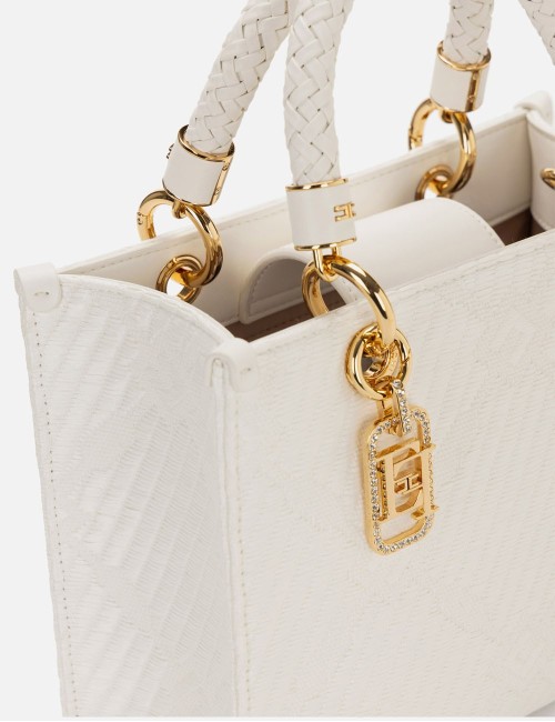 Tote piccola in jacquard con charms avorio