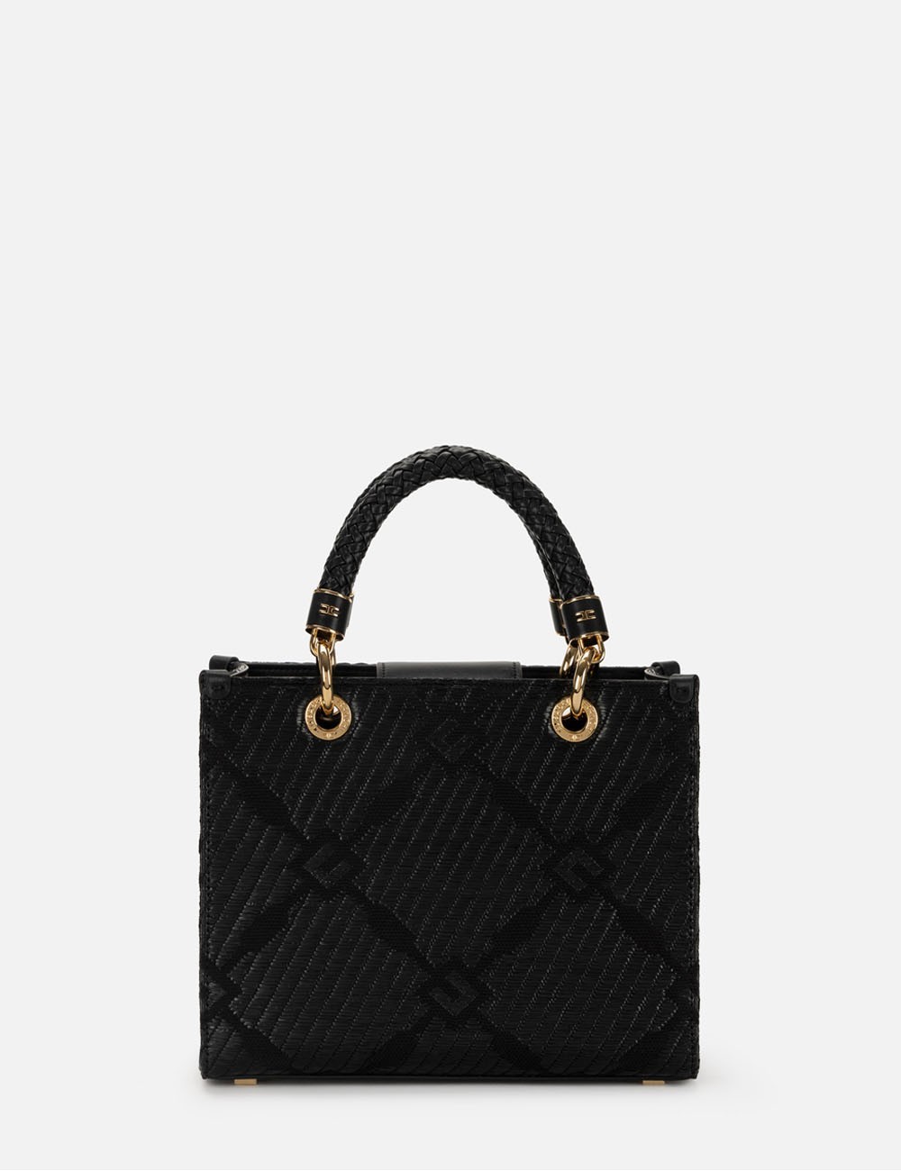 Tote piccola in jacquard con charms nera