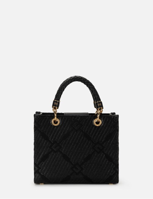 Tote piccola in jacquard con charms nera