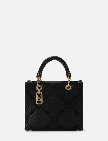 Tote piccola in jacquard con charms nera