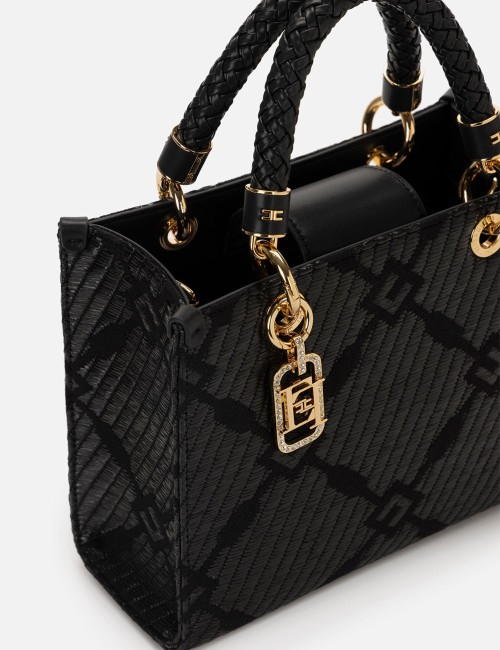Tote piccola in jacquard con charms nera