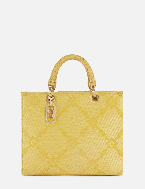 Tote bag in jacquard fabric with charms curry
