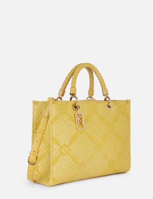 Tote media in jacquard con charms curry
