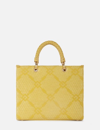 Tote bag in jacquard fabric with charms curry