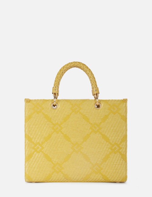 Tote bag in jacquard fabric with charms curry