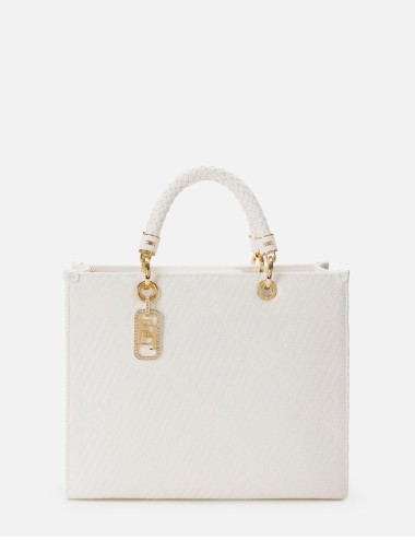 Tote media in jacquard con charms avorio