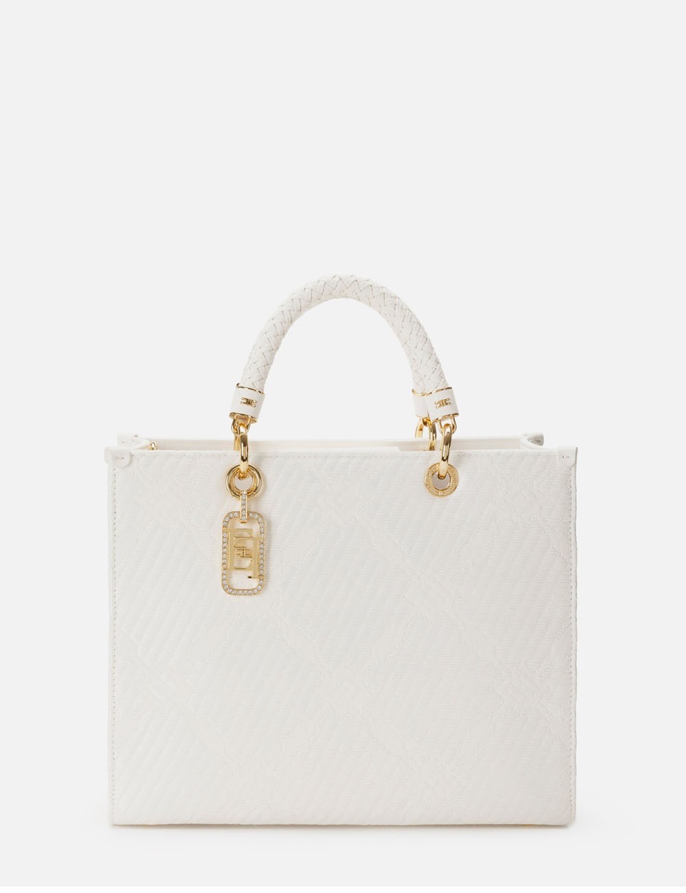 Tote bag in jacquard fabric with charms Ivory