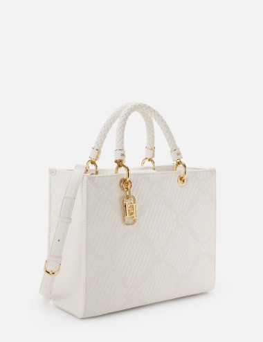 Tote bag in jacquard fabric with charms Ivory