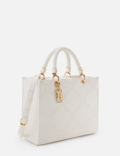 Tote bag in jacquard fabric with charms Ivory