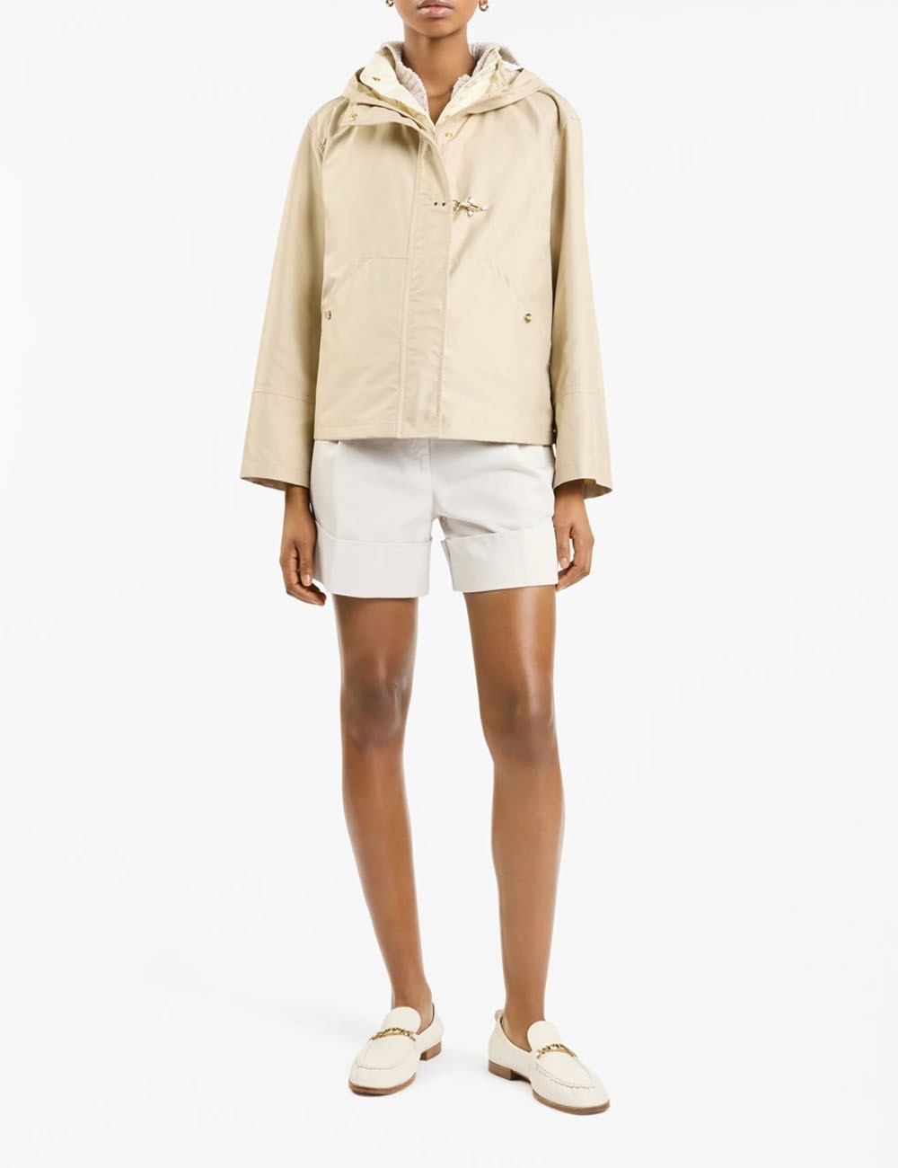 Parka Corto in Popeline Tecnico beige