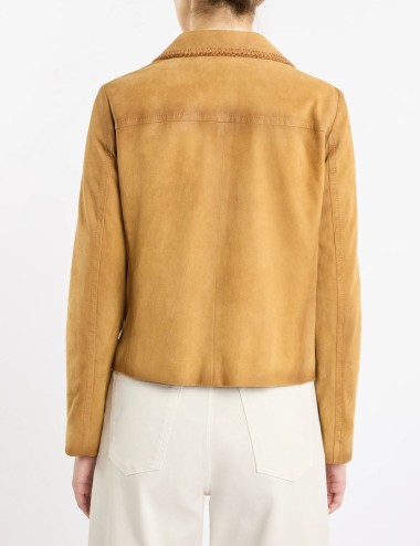 Giacca Cropped in Pelle Scamosciata cammello
