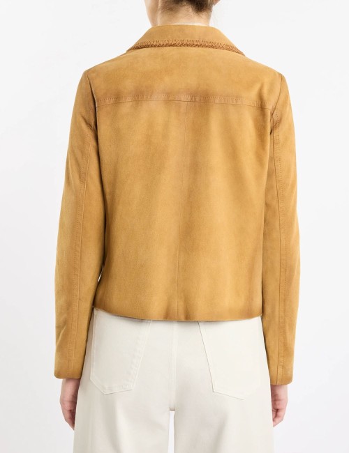 Giacca Cropped in Pelle Scamosciata cammello