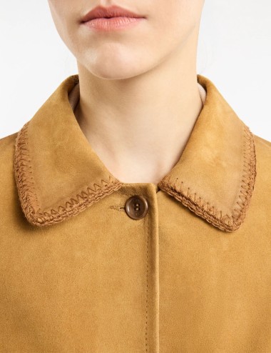 Giacca Cropped in Pelle Scamosciata cammello