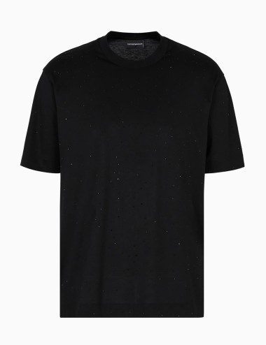 T-shirt in jersey misto lyocell con strass all over Clubwear ASV nera