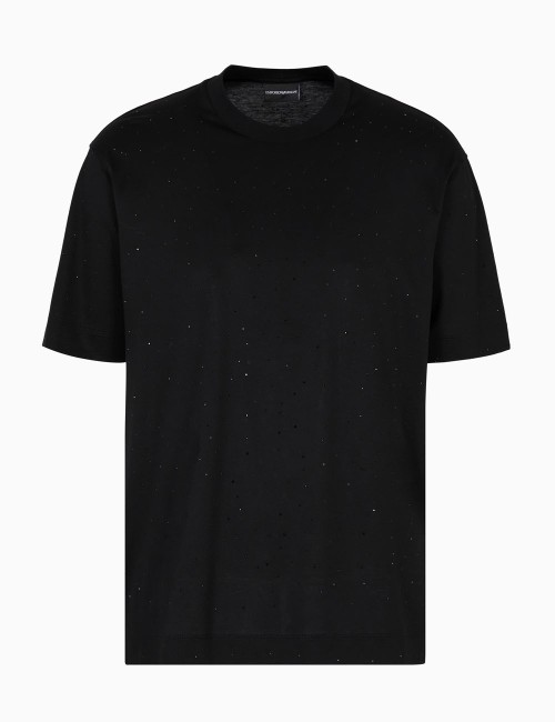T-shirt in jersey misto lyocell con strass all over Clubwear ASV nera