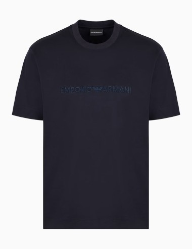 T-shirt in jersey misto lyocell con ricamo Emporio Armani ASV blu navy