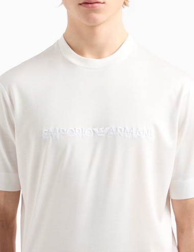 T-shirt in jersey misto lyocell con ricamo Emporio Armani ASV bianca