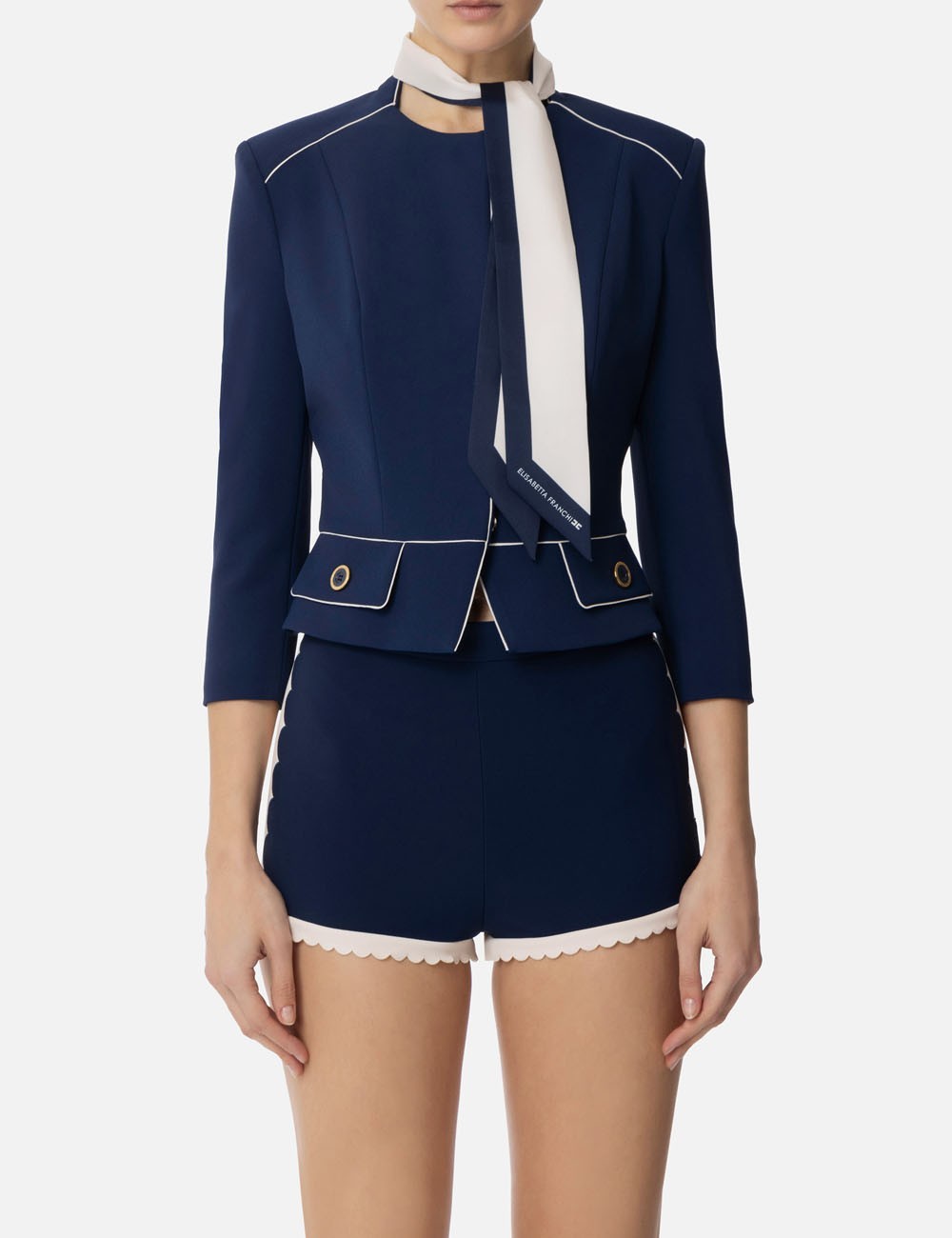 Crêpe jacket with two-tone foulard scarf ultramarine butter