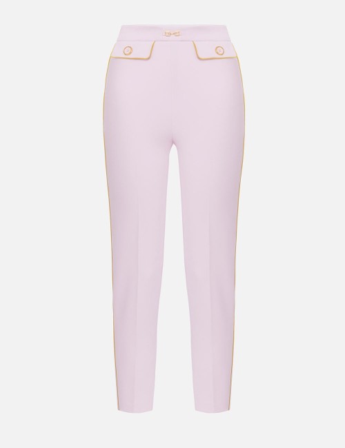 Trousers in crêpe fabric with piping and jewelled horsebit Quartz Curry