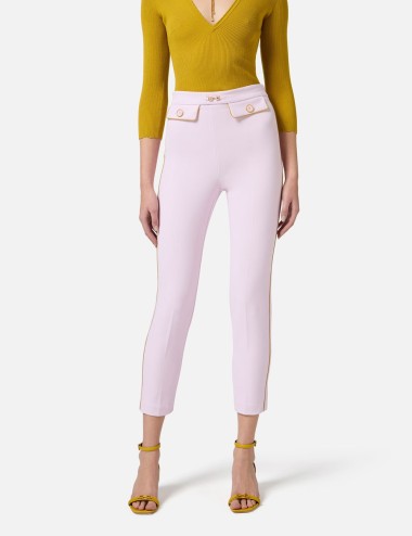 Trousers in crêpe fabric with piping and jewelled horsebit Quartz Curry