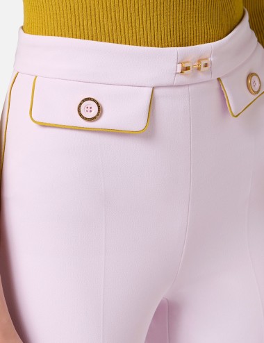 Trousers in crêpe fabric with piping and jewelled horsebit Quartz Curry